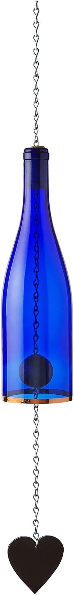 Blue Ridge Mountain Gifts Wine Bottle Wind Chime - Wind Chimes for Outside & Inside Decor, Handcrafted Wine Glass Bottle Wind Chimes, Suncatcher Whimsical Home Decor Gifts for Women (Cobalt Blue)