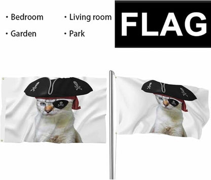Swono Cat Pirate Flag - 3x5 ft Funny Animal Skull Blindfold Triangular Flag Kitten Captain for Outdoor & Indoor