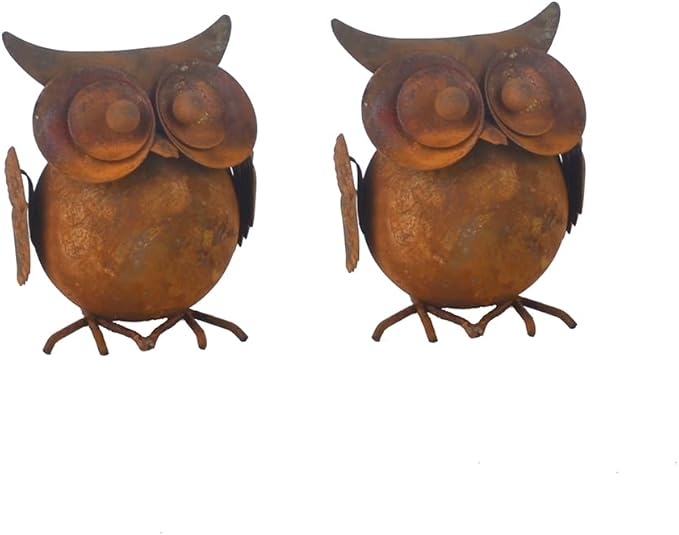 2pcs Small Owl Ornament Rusty Metal Owl Figurine Garden Statues Indoor Outdoor Decorative Sculptures