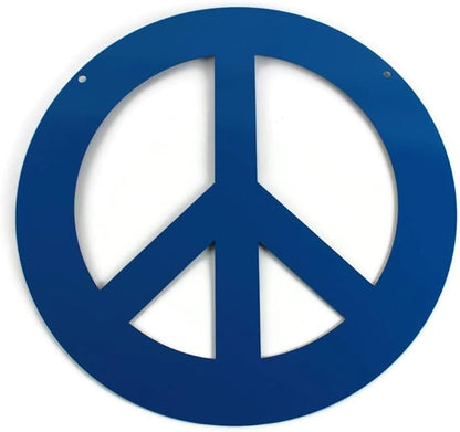 Peace and Heart Staked Signs or Wall Art Rustic or Powder Coated Finishes (Large Peace Hanger 18", Blue)