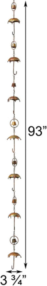 Ancient Graffiti Umbrella & Bell Rain Chains, Copper Colored, Pack of 2