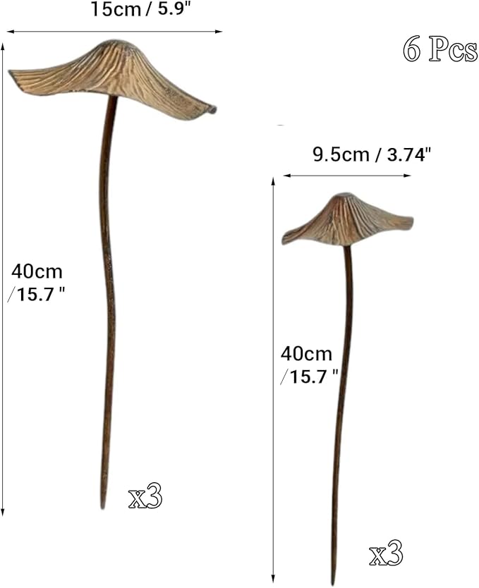 6 Pack Garden Mushroom Outdoor Decoration, Mushroom Statue Yard, Decorative Garden Stakes,Decor Plant Stakes, Metal Yard Art Outdoor, Plant Decorations for Pots-Fixed - Rust Finish