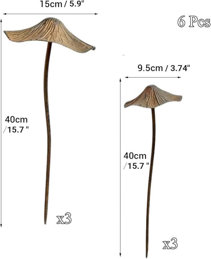 6 Pack Garden Mushroom Outdoor Decoration, Mushroom Statue Yard, Decorative Garden Stakes,Decor Plant Stakes, Metal Yard Art Outdoor, Plant Decorations for Pots-Fixed - Rust Finish