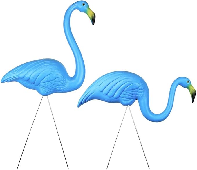 Set of 2 Union Products Original Featherstone Flamingos – Decorative, Iconic, Blue Lawn Decor Ideal for Lawn, Garden, Flower Beds and Campsites – Weather-Resistant Plastic/Galvanized Metal