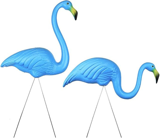 Set of 2 Union Products Original Featherstone Flamingos – Decorative, Iconic, Blue Lawn Decor Ideal for Lawn, Garden, Flower Beds and Campsites – Weather-Resistant Plastic/Galvanized Metal