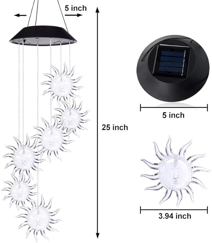 Sun Flower Solar Wind Chimes,gradening Gift for All Father,Stepdad,Grandpa,Husband,mom,Grandma,Women,Aunt,Daughter,Nana,Sister, Birthday Day,Perfect for Patio Solar Light Yard Decor for Christmas
