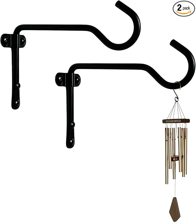 2 Pack Metal Plant Hanger for Wall, Decorative Plant Hooks for Hanging Plants, Indoor Outdoor Wall Plant Holder for Hanging Planters, Bird Feeders Home Decor (Black, 6 in-Straight Hook)