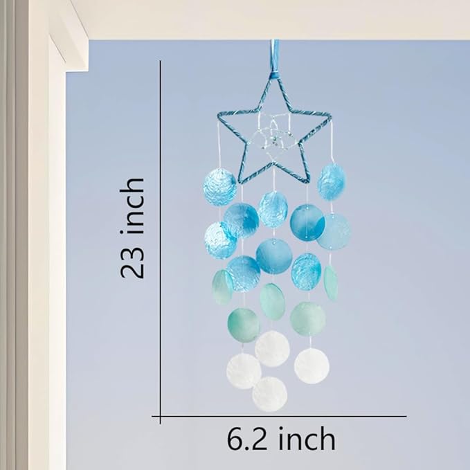 Hanging Wind Chimes for Outside Decoration,Balcony Garden Decor of Star Shaped Capiz Shell Wind Chime,Coastal Style Decor for Indoor/Outdoors,Great Gift for Women (Pink)