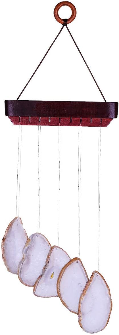 Nupuyai Wind Chimes - Unique Agate Slices Geode Stone Wind Chimes Indoor Outdoor, Healing Stone Windchime Hanging Ornament for Home Garden, 13.8-19.7'', Natural Agate