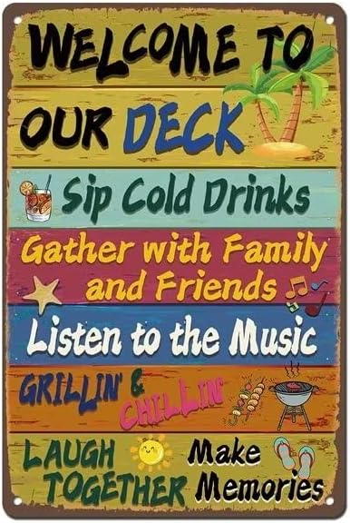 Vintage Welcome to Our Deck Sign - 8x12 Inches Decorative Sign for Outdoor Use, Perfect for Home, Garden, Porch, Pool Area, and Beach House Decor