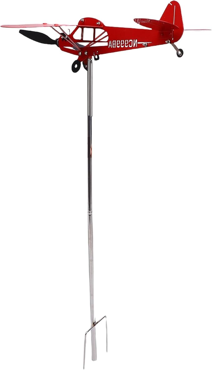 Airplane Wind Spinner Metal Windmill Outdoor Wind Sculpture Airplane Weather Vane for Yard Garden Ornaments, Gifts for Flight Lovers