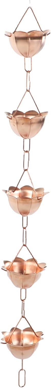 Zerodis Link Rain Gutter Rain Chain 3.28ft Flower Cup Link Gutter for Roof Drainage Copper Water Catcher for Home Decor Ornaments