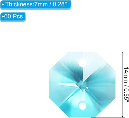 PATIKIL K9 Crystal Octagon Beads 2 Holes Pendants, 60 Pack 14mm Chandelier Prisms Parts Ornaments Hanging Beads for DIY Arts Crafts Decoration, Clear Blue