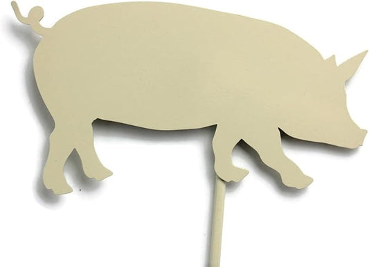 Pets and Farm Animals Metal Garden Landscape Stake (9" Wide Pig on Stake, Cream)