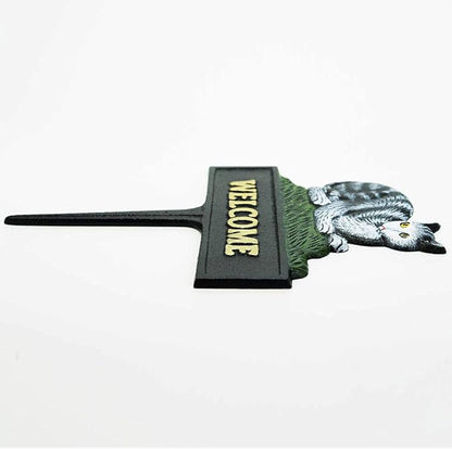 Sungmor Vintage Farmhouse Decorative Garden Stake Welcome Sign, 12" Tall Heavy Duty Sturdy Cast Iron Lovely Cat Statue, Indoor Outdoor Garden Pots Lawn Patio Courtyard Landscaping Decor Funny Stakes