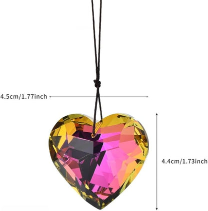 Colorful Heart Crystals Suncatcher Hanging Sun Catcher with Chain Pendant Ornament for Window Home Garden Christmas Day Party Wedding Decoration (Red)