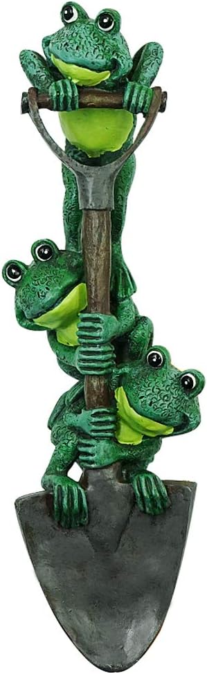 DreamsEden Frog Garden Statue Lawn Ornament Decor, 3 Cute Frogs Figurines on a Shovel, Fairy Outdoor Patio Yard Decorations