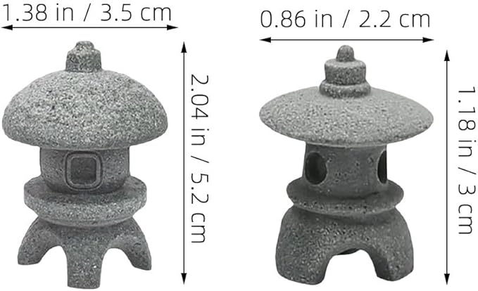 Miniature Pagoda Figurines Japanese Style Zen Garden Decor Set 2Pcs Waterproof Stone Lanterns for Bonsai Outdoor Garden Landscaping