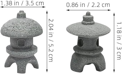 Miniature Pagoda Figurines Japanese Style Zen Garden Decor Set 2Pcs Waterproof Stone Lanterns for Bonsai Outdoor Garden Landscaping