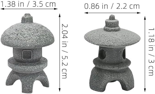 Miniature Pagoda Figurines Japanese Style Zen Garden Decor Set 2Pcs Waterproof Stone Lanterns for Bonsai Outdoor Garden Landscaping