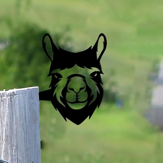 Funny Alpaca Garden Stake Animal Metal Art Silhouette Yard Tree Decor Stake for Fence Mount Garden Decor Lawn Yard Outdoor Statue, Black