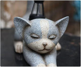 Solar Garden Statue, Cute Resin Animal Figurine with Solar Lantern Outdoor Decor for Patio Lawn Yard Pathway, Unique Housewarming Birthday Gift for Mom and Grandma (Cat)