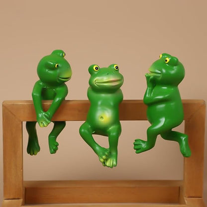 3 PCS Cute Frog Hanging Pot Decorations Statue, Resin Pot Climbing Sculpture Outdoor Statues, Frog Yard Decorations Outdoor