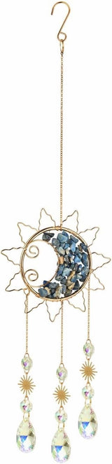 Sun & Crescent Crystal Suncatcher, Crystal Hanging Prism, Rainbow Makers, Housewarming Gift, Garden Decoration, Window Ornament (Blue)