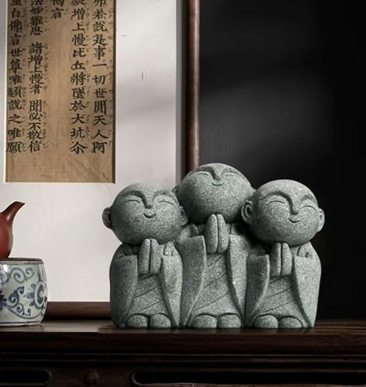 Buddha Statue Green Sandstone Zen Decor Feng Shui Decor for Home Fish Tank Aquarium Garden (Style 2)