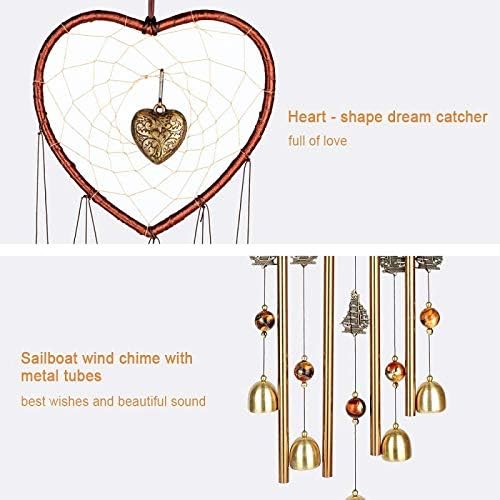 Bwinka Unique Sweet Heart Dream Catcher Wind Chimes Brass Bell for Outdoor Garden Home Hanging Decoration…