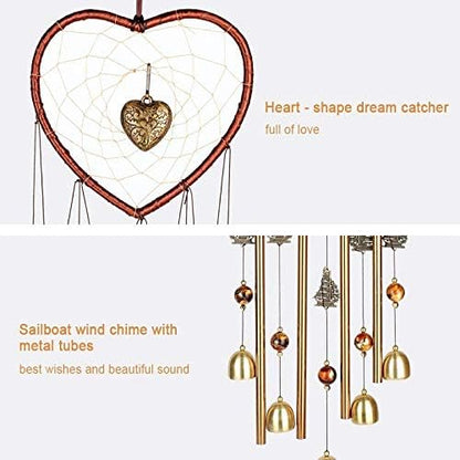 Bwinka Unique Sweet Heart Dream Catcher Wind Chimes Brass Bell for Outdoor Garden Home Hanging Decoration…