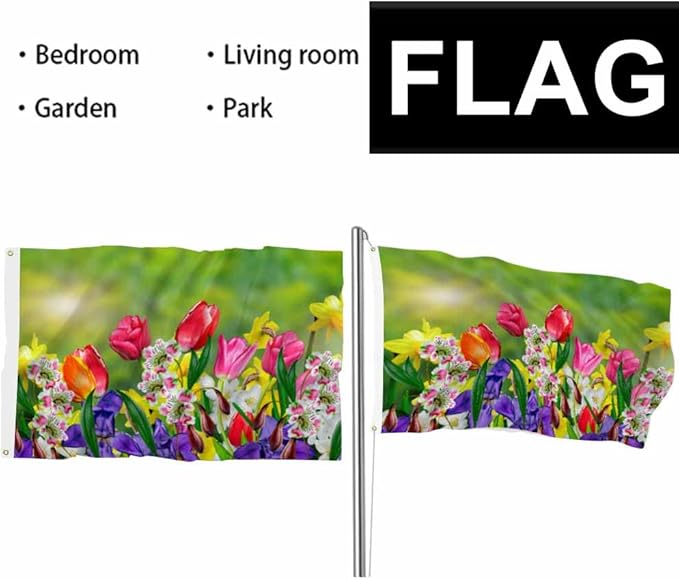 Swono Daffodils Tulips 3x5 Flag Red Purple Spring Flowers Bud Bloom Park Garden Flag Outdoor Flag Garden Yard Outdoor Outside Decorative Flag