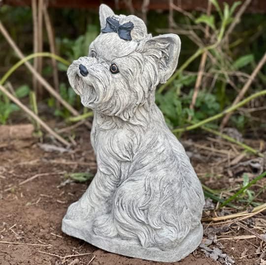 Yorkshire Terrier Statue Concrete Yorkie Figurine Black White Yorkie Sculpture Garden Animal Zen Garden Ornament