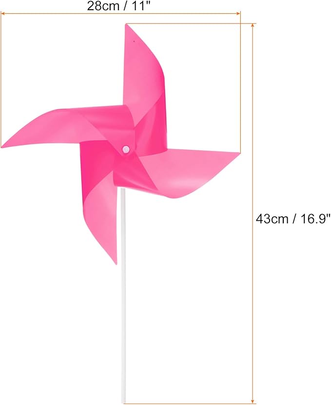 HARFINGTON 50pcs Windmills for The Yard Garden 17" x 11" 4 Leaves Pinwheels Wind Mills Spinners Windproof Waterproof Bird Devices with Stakes for Patio Decor, Pink