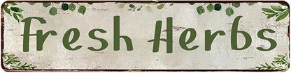 Herb Garden Signs for Outside Funny Gardening Metal Tin Sign Rustic Outdoor Fresh Herbs Sign for Farm Yard Herb Garden Home Wall Art Decor, Weatherproof Metal Garden Signs for Outside 4×16 Inch