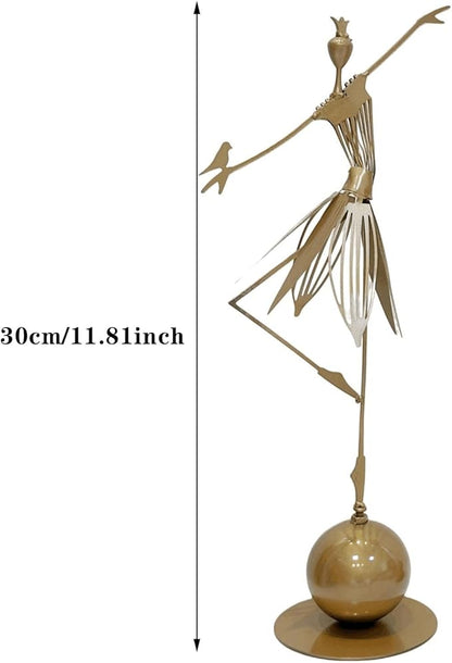 Garden Metal Statue Outdoor Dancing Girl Bird Art Farmhouse Footpath Yard Ornament Sculpture Vintage Style (B, One Size)