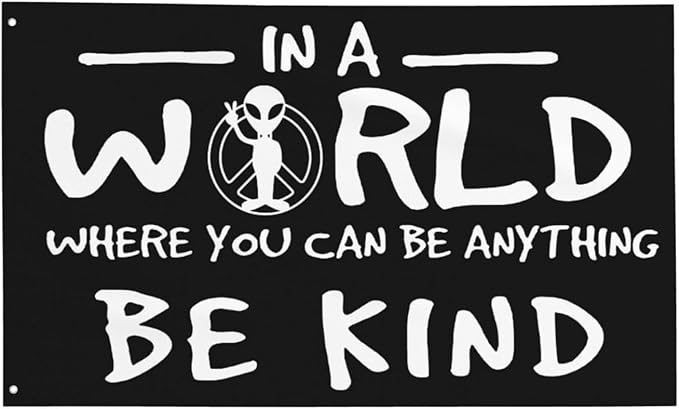 Peace Alien Be Kind Flag 3x5 Ft Outdoor Indoor With Grommet Garden Yard Banner Decorative Sign