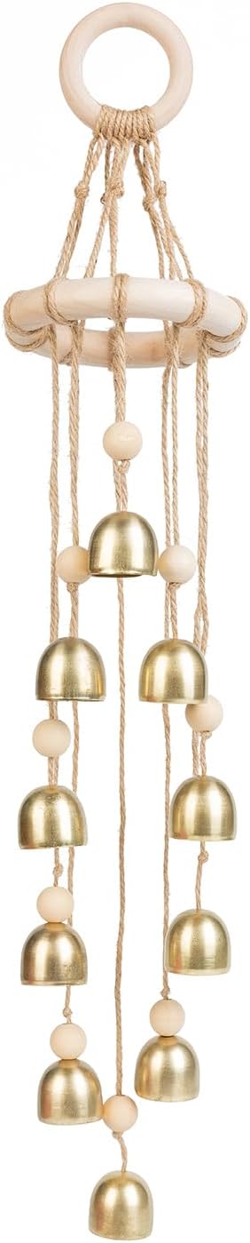 Wind Chimes Outdoor, Wooden Wind Chimes with 10 Gold Bells,Melody Light Tone,Classic Zen Garden Cute Wind-Chime Home Hanging Décor for Relaxation, Grace, Patio, Garden, Indoor Peace,Bedroom