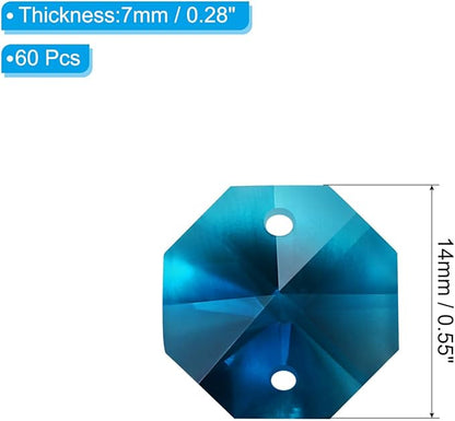 PATIKIL K9 Crystal Octagon Beads 2 Holes Pendants, 60 Pack 14mm Chandelier Prisms Parts Ornaments Hanging Beads for DIY Arts Crafts Decoration, Sky Blue