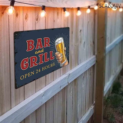 SCAZOMV Bar And Grill Metal Sign Pub Decor Man Cave Signs Vintage Wall Art Decorations Tin Plaque Dads Fathers Rustic Home Beer Bar Accessories 12"X8"