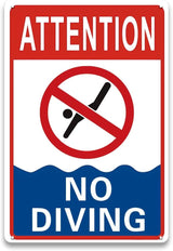 No Diving Pool Sign - 8 x 12 inch Aluminum Metal Pool Signs for Outside, Patio, Back Yard, Swimming Pool, Beach, Inside, UV Protected and Waterproof