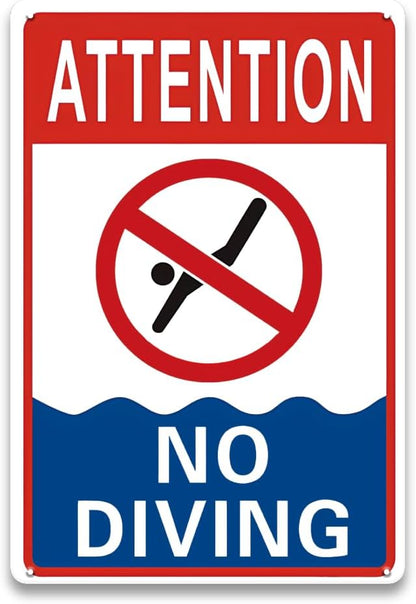 No Diving Pool Sign - 8 x 12 inch Aluminum Metal Pool Signs for Outside, Patio, Back Yard, Swimming Pool, Beach, Inside, UV Protected and Waterproof
