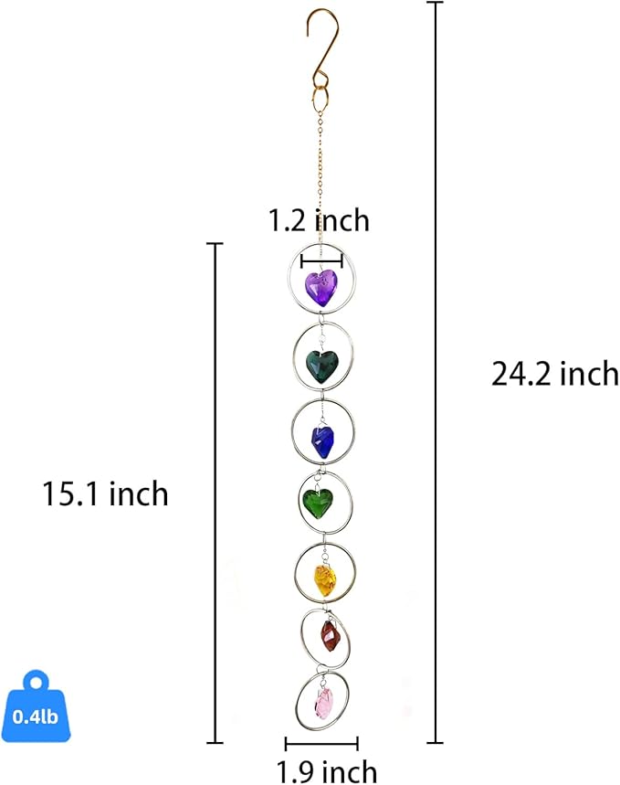 7-Chakra Crystal Suncatcher, 30mm Love-Shaped Crystal Balls Wind Chimes, Hanging Rainbow Makers, Chakra Window Ornament, Garden Decoration (Multi Colors)