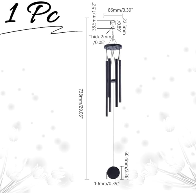 arricraft 1 Pc Chinese Traditional Aluminum Tube Wind Chimes, 29 Inches Black Outdoor Vintage Aluminum Soothing Wind Catcher for Garden Patio Balcony Hanging Decoration Accessories