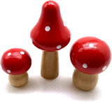 Aliotech 3Pcs Mini Mushrooms Miniature Figurines Wooden Mushrooms Fairy Garden Accessories for Micro Landscape Miniature Garden Flower Pots Bonsai Craft Decoration(Red)