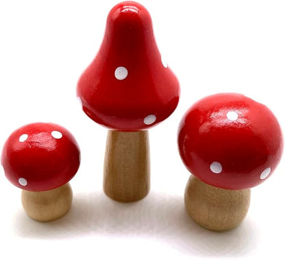 Aliotech 3Pcs Mini Mushrooms Miniature Figurines Wooden Mushrooms Fairy Garden Accessories for Micro Landscape Miniature Garden Flower Pots Bonsai Craft Decoration(Red)