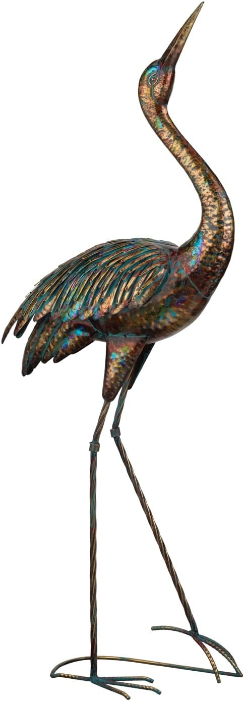 Regal Art & Gift Illumine Crane Metal Statue – Indoor Outdoor Decorative Sculpture for Home & Garden Décor, Weather-Resistant Yard Art Figure for Patio, Lawn - Upward Gaze