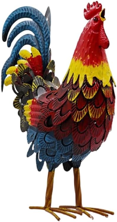 Metal Rooster Yard Decor,16 in Outdoor Chicken Statue Decoration for Patio Lawn Garden,3D Rooster Garden Statues,Chicken Yard Art Sculpture Outdoor Figurines,Metal Chicken Decor,1 Pcs (red)