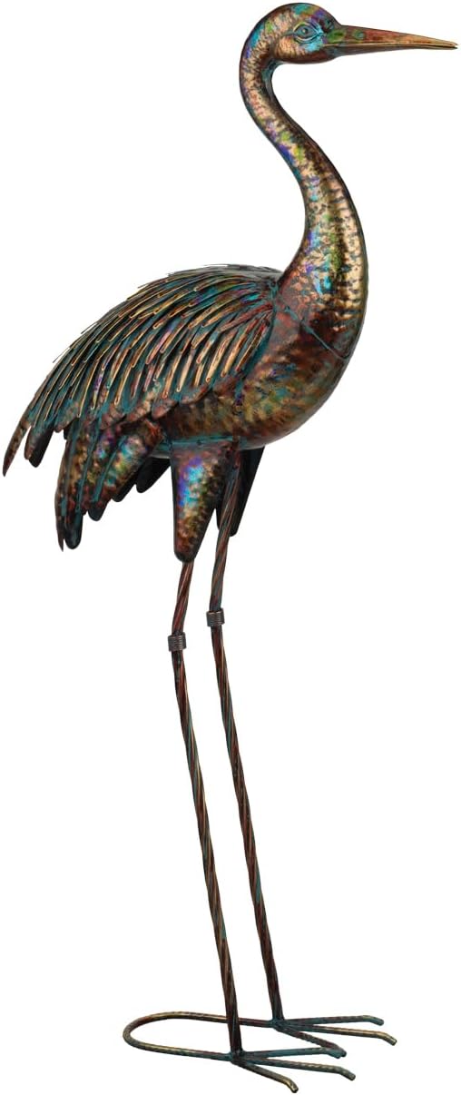 Regal Art & Gift Illumine Crane Metal Statue – Indoor Outdoor Decorative Sculpture for Home & Garden Décor, Weather-Resistant Yard Art Figure for Patio, Lawn - Downward Gaze