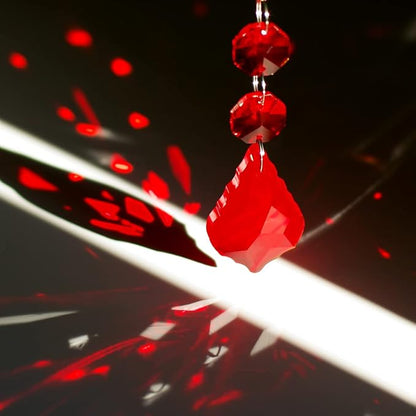 20pcs Chandelier Crystals Maple Leaf Prism Pendant Parts Connected Glass Octagon Beads Chain for Chandelier Decoration 38mm (Red)